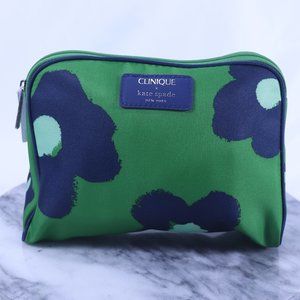 Clinique X Kate Spade Green Blue Floral Cosmetic Makeup Bag Case